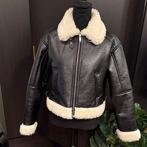 Forever 21 Black and Cream Leather Jacket